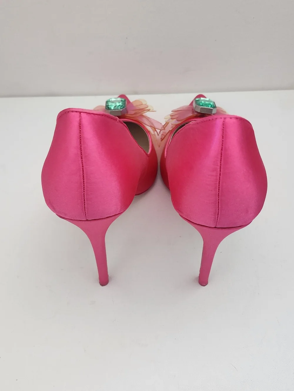 ASOS Hot Pink Satin Pointed-Toe Stiletto Pumps with Gem & Sequin Detail